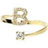Flowers Anello in Acciaio Regolabile colore argentato o dorato con Lettera iniziale Nome e Punto Luce. Lettera ricoperta di piccoli strass brillanti (Dorato B)