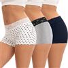 INNERSY Culotte Donna Cotone Mutande Pizzo Vita Media Pantaloncino Culotte Elasticizzati Pacco da 3 (XL, Blu Marino, Pois, Grigio)