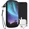 kwmobile Custodia in neoprene con zip per smartphone XL - 6,7/6,8 - Astuccio portacellulare a sacchetto con cerniera - Borsa verticale - Aurora boreale turchese/blu/nero