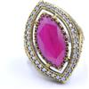 Lab- Crea Rubino & Zircone Taglio Pietra 925 Sterling Argento Bicolore Anello