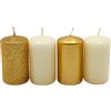 Dekohelden24 Candela a pilastro, candele dell'Avvento, candele a corona dell'Avvento, in oro e avorio, diverse sfumature di colore, dimensioni: 7 x 4 cm, 250 g, durata 4 x 10 h