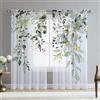 Fereyis Tende per soggiorno con foglie di eucalipto verde, lunghezza 160 cm, set di 2 pannelli, elegante tenda per finestra con stampa floreale primaverile naturale in chiffon trasparente per camera