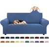 KEKUOU Copridivano elasticizzato Loveseat per divano a 2 cuscini (140-200 cm), protezione per mobili con fondo elastico, per bambini e cani, in jacquard a quadretti (M, lato fiume)