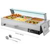 VEVOR Scaldavivande Commerciale, Scaldavivande Elettrico in Acciaio Inox da 1500 W con Coperchio in Vetro, Bagnomaria da Banco a 6 Teglie di 1/2, con Riscaldamento Rapido e Mestoli Forati