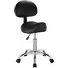 VEVOR Sgabello da Sella con Ruote Supporto per la Schiena, Capacità 204 kg, Sgabello Ergonomico Girevole in Pelle PU Ispessita Regolabile in Altezza per Salone, Massaggi, Clinica, Nero