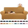 KEKUOU Copridivano elasticizzato Loveseat per divano a 2 cuscini (140-200 cm), protezione per mobili con fondo elastico, per bambini e cani, in jacquard a quadretti piccoli (M, oro)