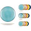H&H Caribe Servizio Tavola, 18 Piatti in Stoneware, Colori Assortiti, Lavastoviglie, Tavola Allegra, Estiva
