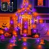 Dalugo Ragnatela nera per Halloween, 6 x 5 m, grandi triangoli, per Halloween, 8 modalità, colore arancione, viola, catena luminosa con timer per esterni, feste, giardino, decorazione