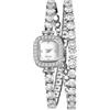 OIDEA Orologio analogico quadrato da donna: orologio da polso al quarzo tennis piccolo cinturino a strati imitazione diamante - per regalo, argento, Bracciale