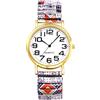 OIDEA Orologio da donna con cinturino elastico: orologio da donna in acciaio inossidabile Boemia stampato estensibile, fantasia analogico al quarzo, grande quadrante numeri arabi, regalo di compleanno