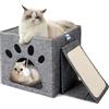 Nobleza Casetta Pieghevole per Gatto, Cuccia da Interno Con Tiragraffi Rimovibile e Palla in Peluche, Letto per Gatti Piccoli e Medi, 35 x 30 x 30 cm, Grigio