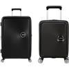 American Tourister Soundbox & Soundbox Mini - Bagaglio a mano espandibile, 67 cm, 81 L & Valigia per bambini, 47 cm, 22 L - Set famiglia - Bass Black