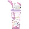 Hello Kitty - Bicchiere con cannuccia 3D 360ml per Bambini, Tritan BPA free