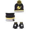 Pokémon Pikachu - Coordinati invernali per bambini, Set 3 pezzi, Cappello + Guanti + Scaldacollo