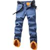 Hecatombic Uomo Autunno E Inverno Imbottito Caldo Classico Jeans Casual Business Elastico Dritto Confortevole Versatile Cerniera Abbigliamento da Lavoro Pantaloni in Denim (Blu,30)