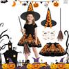 ACWOO Costume di Halloween per ragazze, 4 pezzi, costume di Halloween con teschio argentato, costume per bambini con cappello di zucca, scopa, tatuaggio, gonna in tulle, costume per carnevale, feste