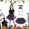 ACWOO Costume di Halloween per ragazza, 3 pezzi, costume di Halloween viola, gonna per bambini, set con fascia, adesivi per tatuaggi, gonna in tulle, costume per carnevale, feste, Halloween, cosplay