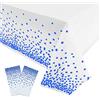 YAAVAAW 2 pezzi 137 x 274 cm Tovaglia monouso bianca e blu con coriandoli a pois rettangolari, copertine per tavolo in plastica per feste, doccia del bambino, matrimonio, Natale, feste di compleanno e