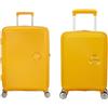 American Tourister Soundbox & Soundbox Mini - Bagaglio a mano espandibile, 67 cm, 81 L & Valigia per bambini, 47 cm, 22 L - Set famiglia - Giallo oro