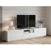 Dmora - Mobile porta TV Paul, Credenza bassa da soggiorno, Base porta televisione, 100% Made in Italy, cm 220x43h46, Bianco lucido, con luce LED
