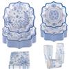 PHUNAT Servizio da tavola vintage per 30 ospiti, piatti di carta, tovaglioli e bicchieri in porcellana, colore blu e bianco, eleganti stoviglie per tè pomeridiano, compleanni, addio al nubilato e