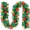 PQETBV Ghirlanda Natalizia Illuminate, Ghirlanda Natalizia con Luci 2.7m, Ghirlanda di Abete Verde per Porta di casa,Festa di Nozze, per Interni ed Esterni,Decorazione Natalizia Giardino