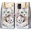 Mo-Somnus Cover per Samsung Galaxy A51 5G, Custodia in PU Pelle Magnetica Libro Flip Caso Antiurto Portafoglio [Supporto Stand] con Porta Carte e Cinturino da Polso Wallet Case (Gatti 2)