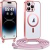 Kokio Cover Magnetica per iPhone 14 Pro 6,73'' Pollici Case avec Cordino,Compatibile con MagSafe, Trasparente Morbido Custodia Paraurti Antiurto, Resistente all'us, Antigraffio, Rosa