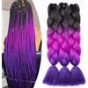 Gairyan Extension Treccine Africane Ombre Extension Capelli Sintetici a Treccia per Treccine Afro 60cm Capelli Finti Crochet Twist Jumbo Braiding 3 Pieces (Nero-Fucsia-Blu Viola)
