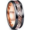 NUNCAD Anello Uomo Donna Drago Celtico in Tungsteno Oro Rose +Nero 8mm per Fidanzamento Quotidiano Regalo Taglia 14-32