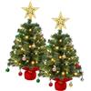 AGM 2 piccoli alberi di Natale con luci, 0,6 m, mini albero di Natale da tavolo con puntale a stella e palline per decorare la casa, la cucina, il tavolo da pranzo