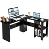 GYMAX Scrivania per Computer, Tavolo Angolare a Forma di L, per Casa e Ufficio con 2 Librerie Aperte, Superficie Spaziosa, 2 Fori per i Cavi, 130 x 130 x 74 cm (Nero)