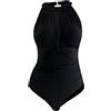 Generico Costumi Interi Bellissimi Intero con Ferretto Un Set di su e Giù con Un Costume da Bagno da Donna Sexy in Tinta Unita con Collo alla Costumi Interi Push Up Bagno Intero con (Black, M)