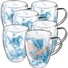 KADAX Bicchieri da caffè a doppia parete, 350 ml, set da 6 pezzi, per tè e caffè, in vetro borosilicato, tazza da caffè con fiori secchi, tazza da tè (blu)