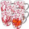 KADAX Bicchieri da caffè a doppia parete, 350 ml, set da 6 pezzi, per tè e caffè, in vetro borosilicato, tazza da caffè con fiori secchi, tazza da tè (rosa)