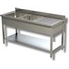 Ristoattrezzature Lavello in Acciaio Inox - Professionale, per Cucine Ristoranti e Pizzerie - 2 Vasche, Gocciolatorio a Dx - 140x70x85h