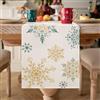 DecorMommt Runner da Tavola Beige 40x140 Moderno Con Fiocchi Di Neve Vintage Color Oro E Verde Boho Fiocchi Di Neve Runner Natalizio Decorazioni Da Tavola In Stile Fattoria Per Feste Decorazioni Per La Casa