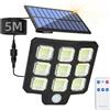 Wegoodlife Lampade solari per esterni con rilevatore di movimento, faretto a LED solare con telecomando, IP65, impermeabile, pannello solare per esterni, con cavo da 5 m, per garage, giardino, cortile