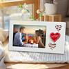 Zamety Cornice portafoto a forma di cuore, 10 x 15 cm, in legno, romantica, con incisione a cuore, orizzontale, per coppie, anniversario di matrimonio, coppia di sposi, bianco