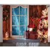 ABAKUHAUS Natale Tenda, Congelato Snowy Casa, Casa Arredamento Elemento Distintivo Due Pannelli Set, 280 x 225 cm, Blu Rosso