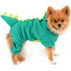 PAIDEFUL Costume da dinosauro da stegosauro per cani di piccola taglia, Halloween, feste, vestiti per cuccioli, pigiama in velluto con cappuccio, tuta invernale, verde/giallo, taglia L