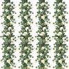 TOCHGREEN 4 Pack Artificial Eucalyptus Flower Garland with White Roses, Fake Rose Flower Greenery Garland Floral Vines for Wedding Home Party Table Runner Decor (4PCS, White)