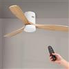 M mimotec - Ventilatore da soffitto Led Energy 58W Bianco, telecomando, motore DC 40W+Luce Led 18W, 6 velocità, Silenzioso, 3 Pale in legno naturale, 132 cm, funzione estate-inverno, timer
