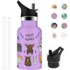 Grsta Borraccia Bambini, 350ml Borraccia Termica, Borraccia Termica Piccola Senza Perdite, Borraccia Termica Personalizzata con Cervo, Senza BPA, per Bevande Fredde o Calde, Viola