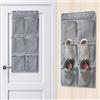 Domemit Portascarpe da Appendere Camper, Roulotte Accessori Interni Organizzatore Pensile per Armadio, 6 Ampie Tasche in Rete, Autoadesivo Portascarpe Salvaspazio, Grigio-argento, 2 pezzi