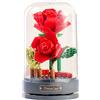 MEIEST Set di mattoncini da costruzione con carillon e cupola antipolvere, simulazione di fiori artificiali, decorazione per la casa, 14+ (rosa rossa)