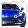 Afie 22080 - Biglietto senza testo interno bianco con busta quadrata, 15 x 15 cm, auto blu e argento lucido, automotive francesi, sport meccanico, corsa F1, uomo, ragazzo maschio, made in France