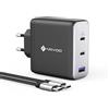NOVOO 120W Caricatore USB C GaN Ⅲ con 3 Porte USB C Adattatore di Rete per Caricamento Rapido, Include 1 Cavo PD 100W Tipo-C Caricatore da Parete per MacBook Pro 14", Dell XPS 13, iPhone, iPad Pro