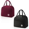 AMONENZ 2 Pezzi Borsetta Termica Piccola, Nero e Rosso Vino Borse Pranzo Ufficio, Borse Porta Pranzo Bambini con Tasche Laterali, per Ufficio, Scuola, Casa