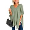 Melliflo Maglione poncho da donna con scollo a V, scialle in cashmere leggero, tinta unita, avvolgente, maglioni, top larghi, Verde, X-Large